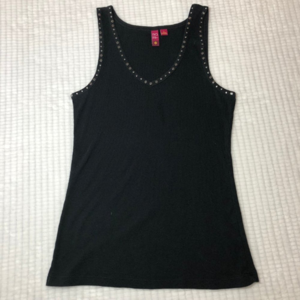Black Metal Studded V Neck Tank Top Size L